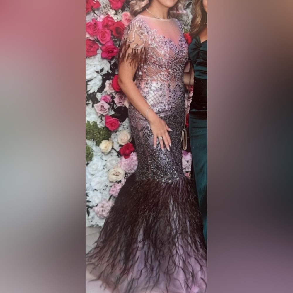 Elegant Sequin and Feather Gown